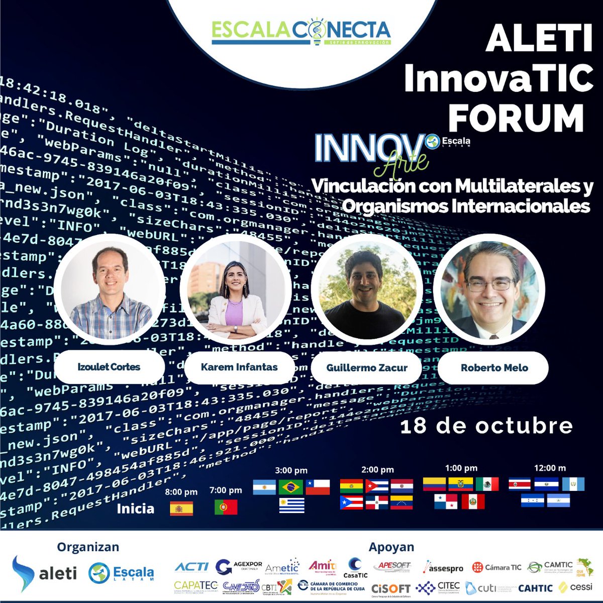 FederacionALETI's tweet photo. ¡Súmate al modo InnovArte!

PISO 5: VINCULACIÓN CON MULTILATERALES Y ORGANISMOS INTERNACIONALES

Serán parte de este piso: @izoulet, @kareminfantas, @gzacur y @Rob_Melo  
 
Registro➡️ https://t.co/gda4FqIn4K

Gracias por el apoyo @Assespro @cisoft  y @cbti_bolivia https://t.co/YXPeHDL8eE