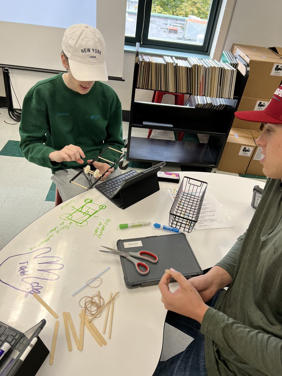 SciEdInnovator's tweet photo. Physics Ss are designing & documenting first prototypes for their rubber band powered vehicles in maker space with @QVHSPHD. Engineering design process and collaboration are leading us to creative first iterations π·ββοΈπ¨ββοΈπ οΈ #exploringcomplexity #findingopportunity https://t.co/EuhMuIfSy6