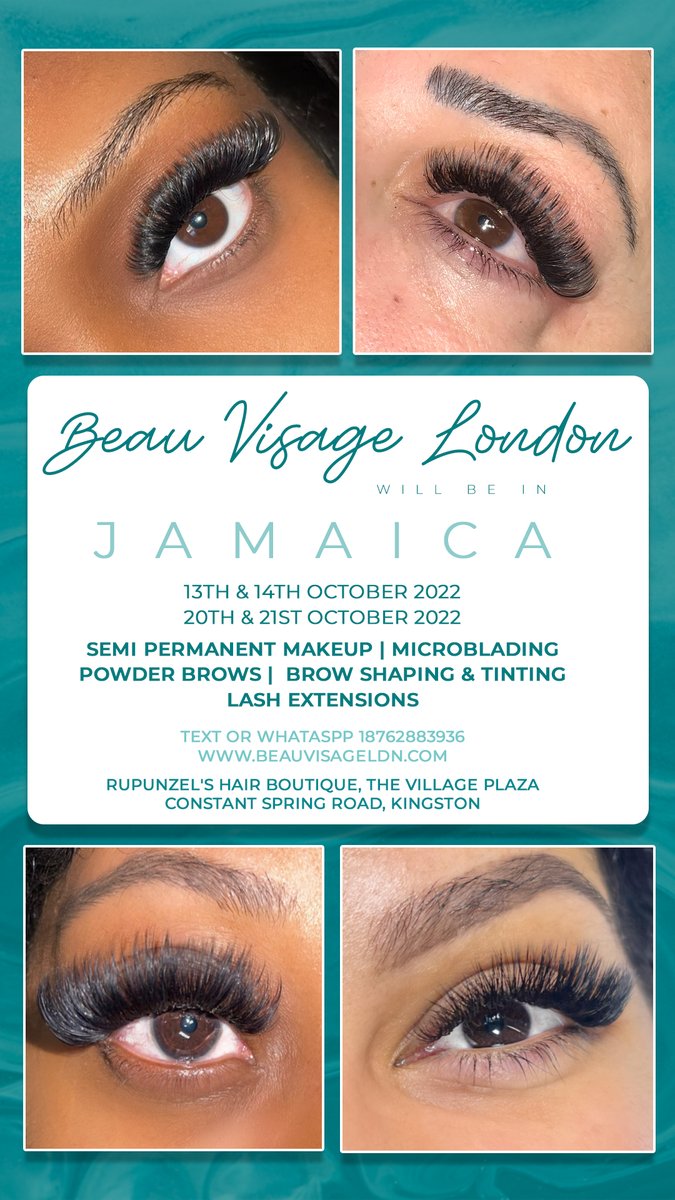 BeauVisageLdn's tweet photo. If you are in Jamaica and need your brows or lashes right, book on the 14th, 20th, and 21st of October! Appointments are limited 🌴 https://t.co/RpT2EgVJeV