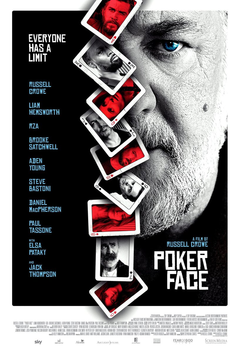 RussellCroweRu's tweet photo. Yeah! It's come! Here's official poster of #PokerFace movie directed by @RussellCrowe. Cast #LiamHemsworth #ElsaPataky #RZA #SteveBastoni #JackThompson #DanMacPherson https://t.co/qpUU4UIeaO