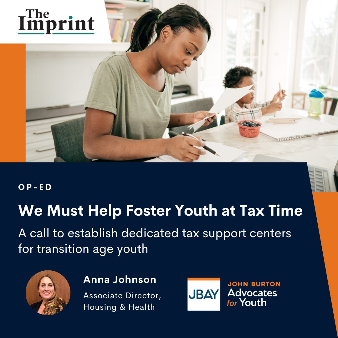JBAforYouth's tweet photo. Current/former foster youth in CA are now eligible to receive the Foster Youth Tax Credit. But access to tax filing remains an issue. There's a clear solution: establishing Volunteer Income Tax Assistance (VITA) sites. Read more in The Imprint article: https://t.co/XeBVwdHvZo. https://t.co/qywtMzJw4Q