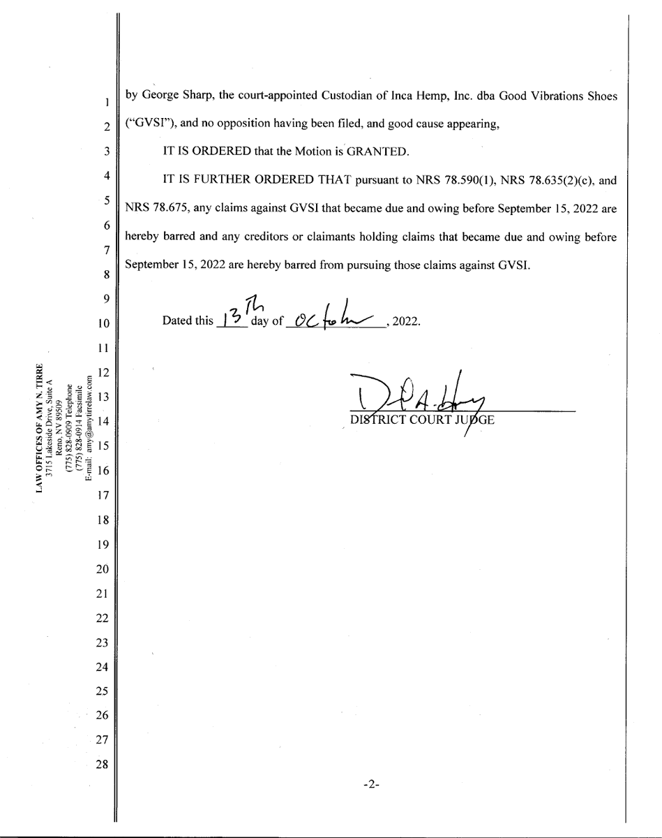 Order barring claims entered $GVSI