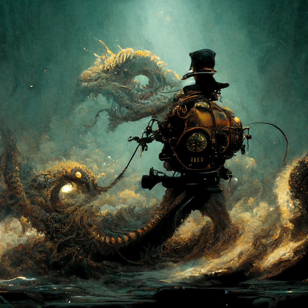 infinityEngines's tweet image. Fighting the demons of the deep 
#aiArt inspired by the books of The Infinity Engines.

 #art #artgallery #vintage  #digitalart #illustration #creative #instaart #artofinstagram #illustrations #instaartist  #seamonster #darkart #fantasyartsurrealartsurreal #underwater