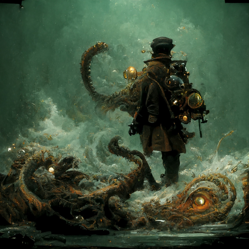 infinityEngines's tweet image. Fighting the demons of the deep 
#aiArt inspired by the books of The Infinity Engines.

 #art #artgallery #vintage  #digitalart #illustration #creative #instaart #artofinstagram #illustrations #instaartist  #seamonster #darkart #fantasyartsurrealartsurreal #underwater
