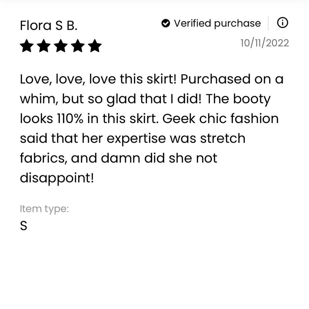⭐️⭐️⭐️⭐️⭐️“Love, love, love this skirt! Purchased on a whim, but so glad that I did! The booty looks 110% in this skirt. Geek chic fashion said that her expertise was stretch fabrics, and damn did she not disappoint!” -Flora S B
.
This is the kind of rev… instagr.am/p/CjqYaTbrYWg/