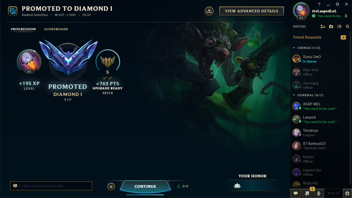 End of season approaches!

I have risen from my slumber in order to fulfil the prophecy.

Masters beckons...