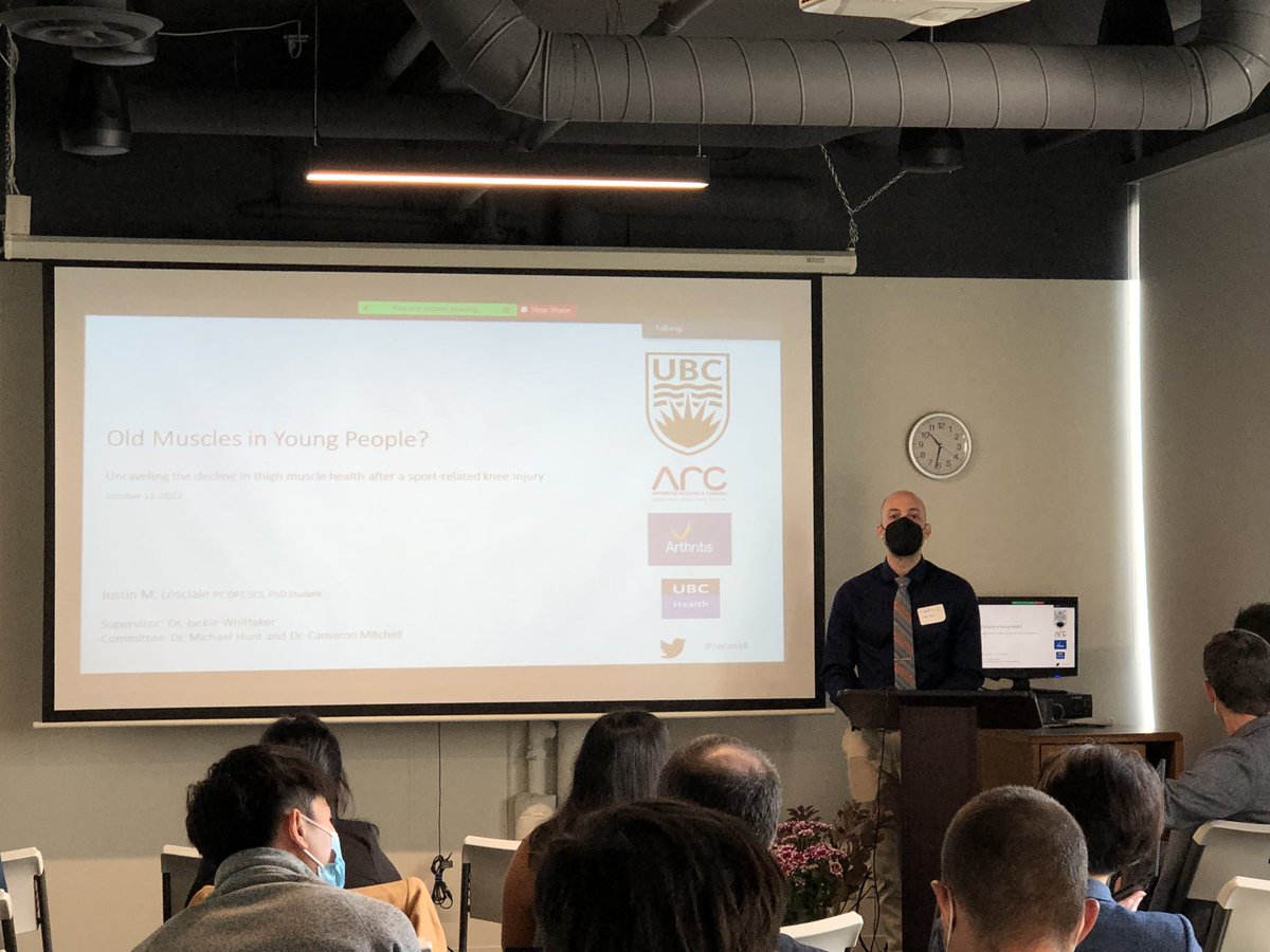 LKTphysio's tweet photo. “Old Muscles in Young People?”

@JayLos18 kicking off the @Arthritis_ARC trainees presentations 

#arthrtisresearch https://t.co/MZGwqNSLB1