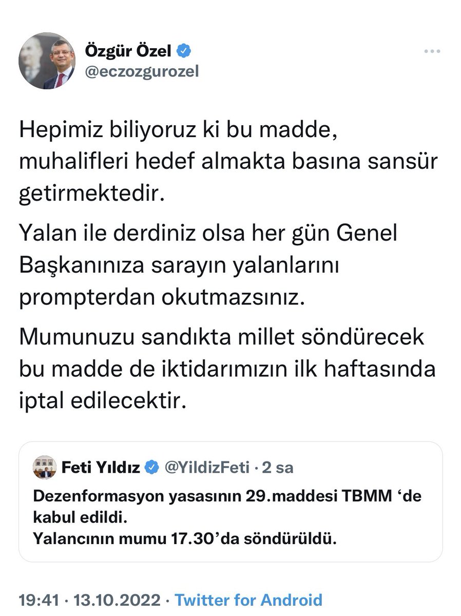 Bunu söyleyen; TBMM’de üç gün yalanlar söyleyerek, iftira atan CHP’nın zıp zıp Özgür Özel’i…
Daha seninle görülecek hesabımız var yalancı Özgür; Attığın iftiranın benim nazarımda zaman aşımı yok