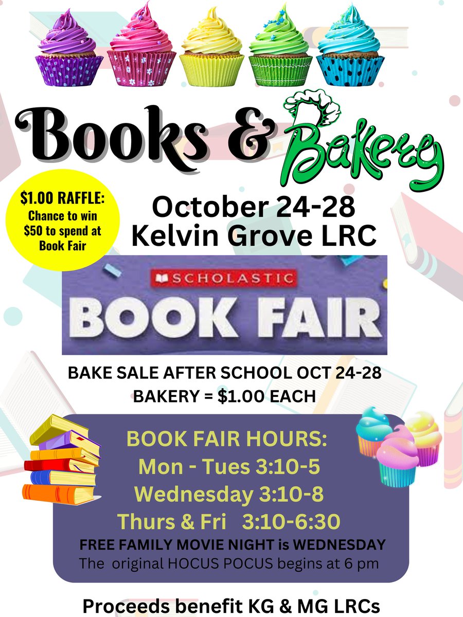 Lockport91's tweet photo. The Scholastic Book Fair returns to Kelvin Grove October 24-28. Proceeds benefit the Kelvin Grove & Milne Grove libraries. #Read91 #HornetPride #MilneGrove #KelvinGrove https://t.co/oyJCB0dNUl