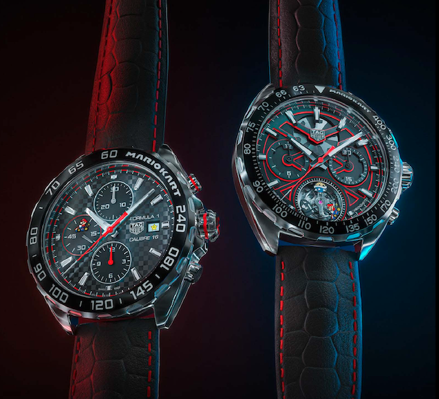 NintendoAmerica's tweet image. Two new Mario Kart themed watches from TAG Heuer are speeding towards the finish line!

The #TAGHeuerFormula1 X Mario Kart Limited Edition Chronograph Tourbillon &amp;amp; Chronograph arrive 10/20.

Reservations are open until 10/17: ninten.do/6011dOYJZ