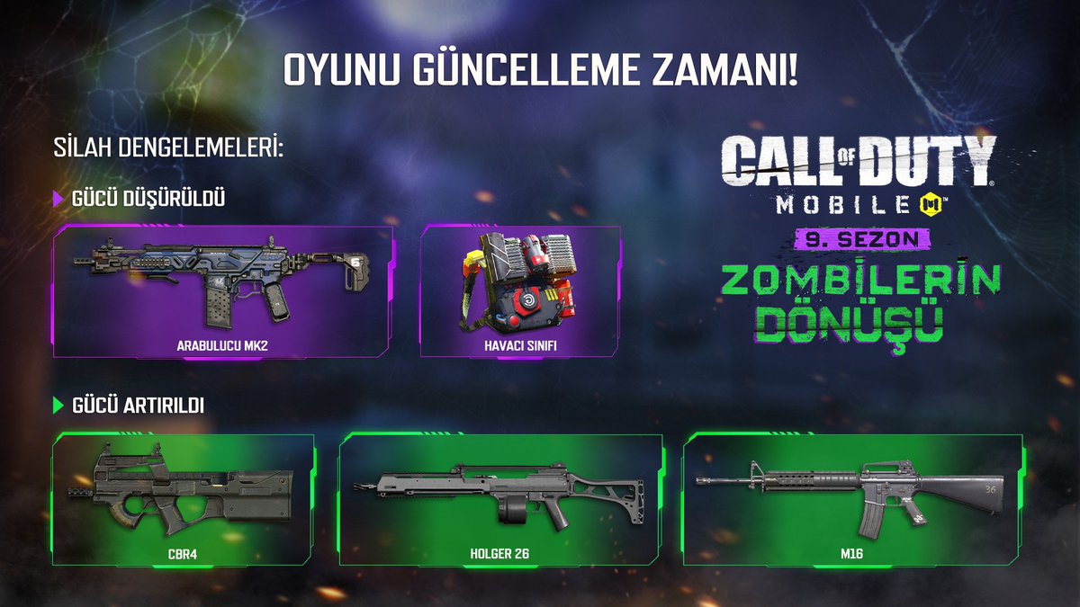 🚨 Güncelleme Bildirimi ⏰ Oyununuzu güncelleyerek aşağıdaki silah dengelemeleri de dâhil olmak üzere #CODMobile'daki hiçbir yeniliği kaçırmayın!