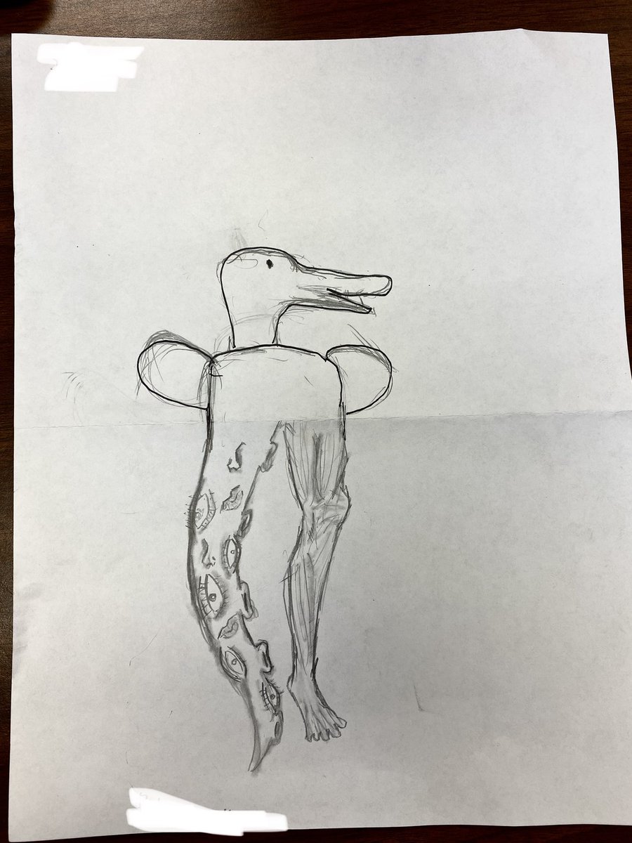 Today Drawing I students worked collaboratively on exquisite corpse drawings! If you have never heard of this, I encourage you to Google it and give it a try! Such a fun exercise in creativity!