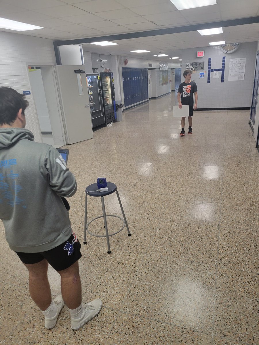 Physics fun in the hallway.  Students analyzed motion by relating student movement to a motion graph. <a href="/BravermanHHS/">Jeremy Braverman-Howell HS Principal</a>