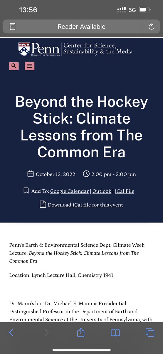 PennCSSM's tweet photo. We hope you’re joining us shortly for @MichaelEMann’s talk at 2pm for #PennClimateWeek! #beyondthehockeystick #climatechange #pcssm #penncssm #philly #upenn https://t.co/b79nwblOUp