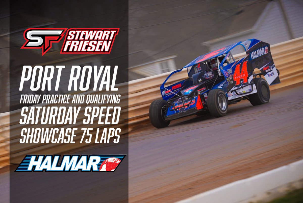 StewartFriesen's tweet photo. We’re looking forward to getting on the track at @PortRoyalSpdway. Tune into @FloRacing Friday and Saturday. #halmar #elite https://t.co/87PpZtyVLy