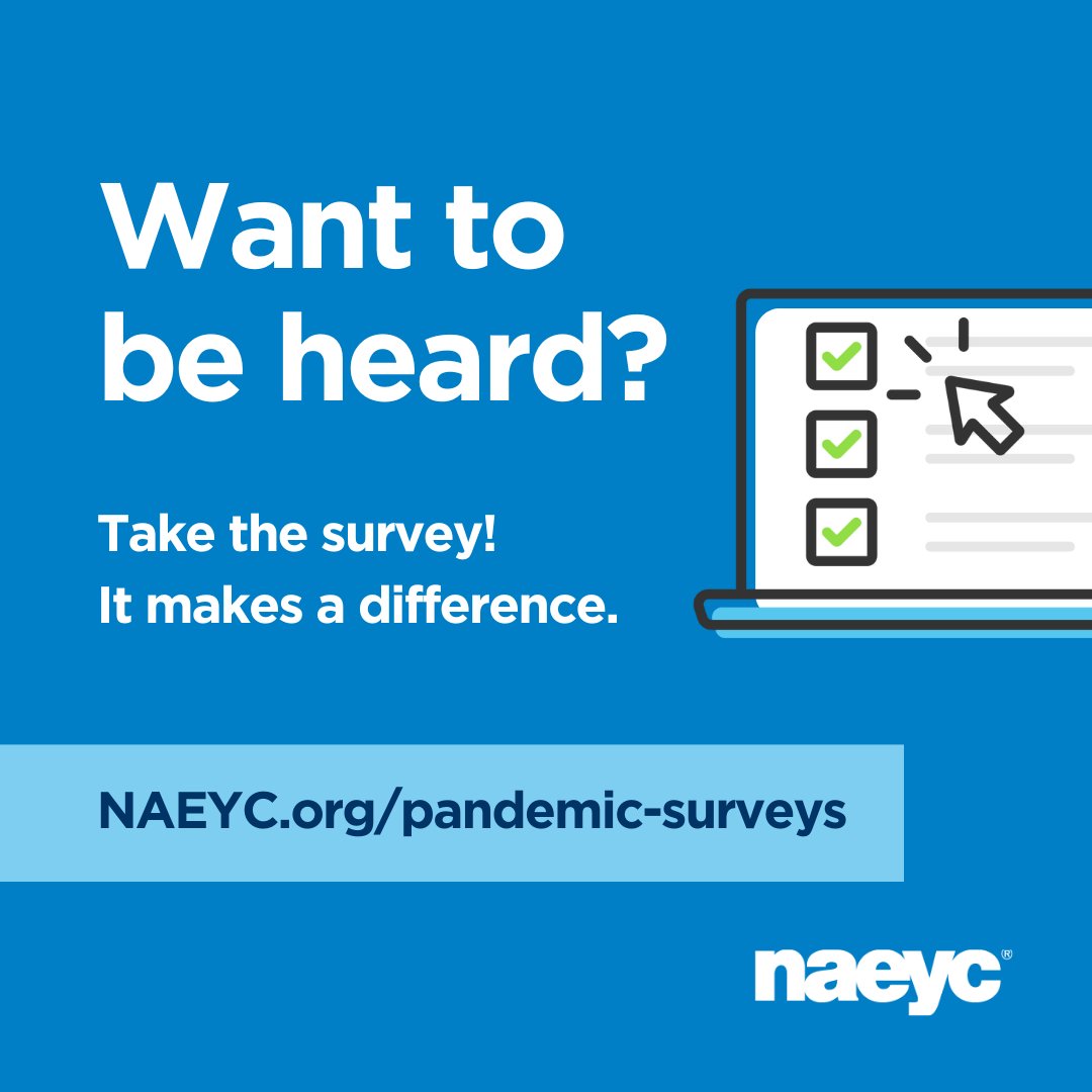 Make your voice heard! Don’t let policymakers look away from the #childcare crisis. Take <a href="/NAEYC/">NAEYC</a> 10 minute survey naeyc.org/pandemic-surve… . Participants can enter to win a $100 gift card. Survey ends Oct 16
#SolveChildCare #ChildCareSolution #ChildCareProvider #ParentResource #CNY