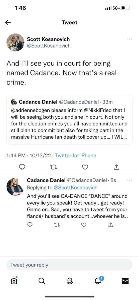 CadanceDaniel's tweet photo. @NikkiFried @adriennebogen replied to me from her fiancés account when you asked her not to publicly acknowledge me in order to stop people from following me.. you should fire her now. https://t.co/el3dlb71zL