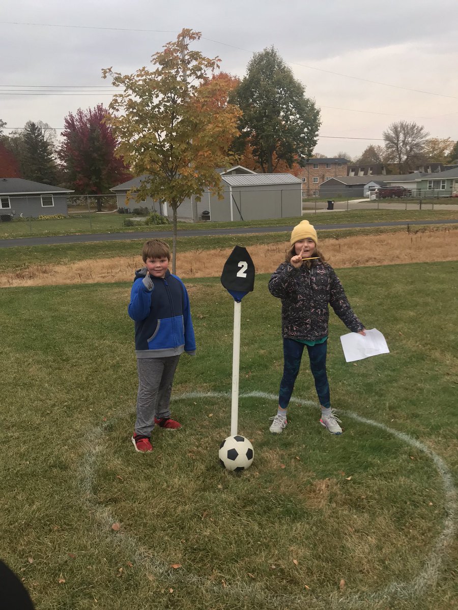 First 2 members of the ‘Hole in One’ Club today..playing foot golf today in PE.  We are working on kicking for distance &amp; accuracy…kids really enjoyed it #owatonnaproud #BuildingNeurons