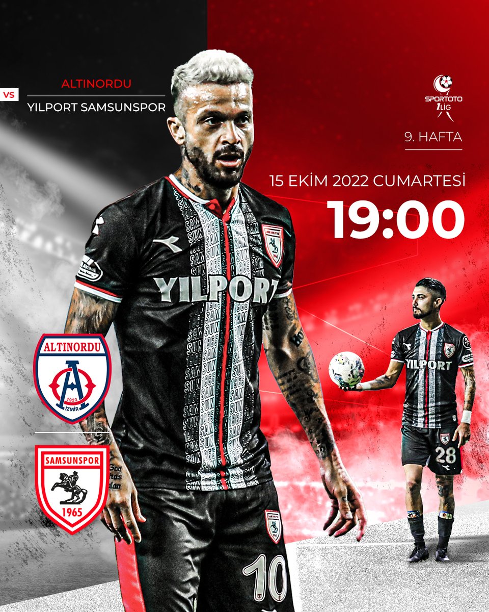 Samsunspor's tweet photo. 🚩 @AltinorduFK 🆚 @Samsunspor
🗓 15 Ekim 2022 Cumartesi
⏰ 19.00
🏟 Bornova Aziz Kocaoğlu Stadyumu
📺 TRT Spor &amp; beIN Sports Max 1

#AORvSAM https://t.co/3zrw9FeqfZ