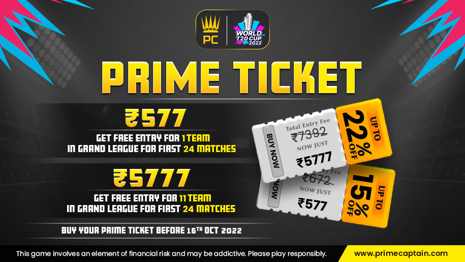 PrimeCaptain1's tweet photo. The eighth ICC #MensT20WorldCup is scheduled to take place on 16th Oct. 🤩

Buy your #PrimeTicket &amp; get free entry with 11 teams in every Grand League.🤑

BUY NOW!!!

More Details:- https://t.co/BVHmMziVC3

 #worldt20series #PrimeCaptain  #WorldCup2022  #T20WorldCup  #giveaway https://t.co/OBsSnHsmuT