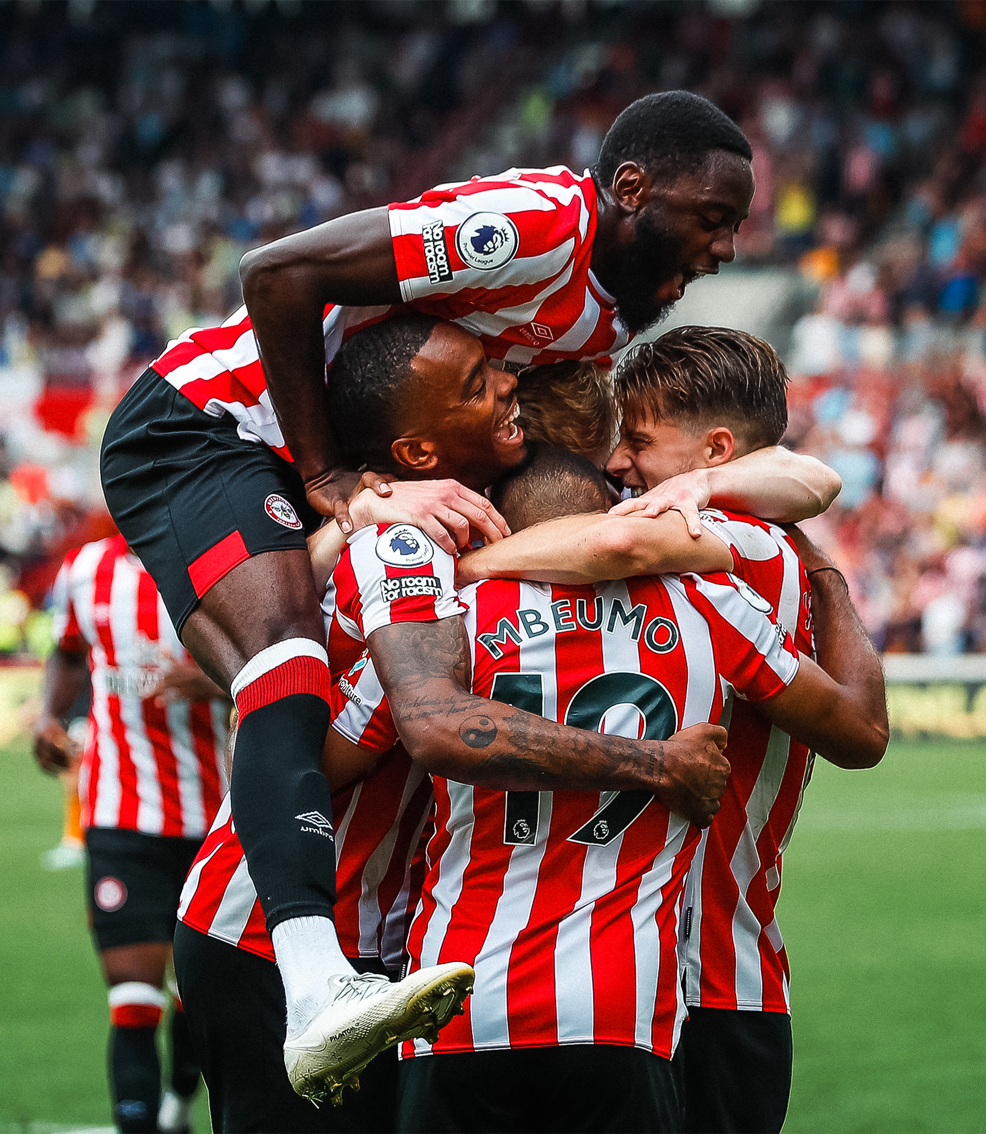 Brentford players celebrate our fourth goal against Leeds United last time out at home