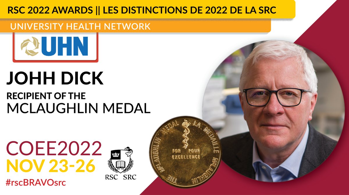 John Dick’s discoveries have revolutionized our understanding of the stem cells that drive human normal and leukemic blood development. #rscBRAVOsrc on winning the #RSC McLaughlin Medal for important research of sustained excellence in #medical #science.