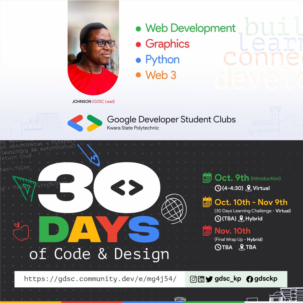 Gdgoc_kp's tweet image. Challenge yourself while learning with us 🧑‍💻
Join us on this ongoing event through our What&apos;sapp group link.

chat.whatsapp.com/DN92bw6s3NwIVH…

#DevelopersStudentClub
#GDSCSSA
@GDSC_KP 
@googlestudents 
@googledevs 
@googleafrica 
@KwarapolyI 
@SugMedia 
@KwarapolyTv