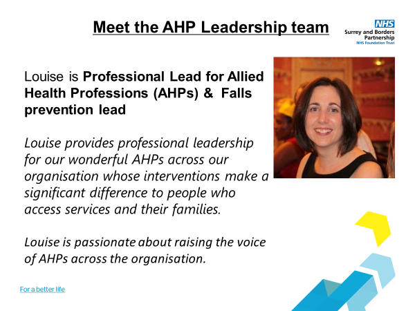 @AHPs_SABP (@ahps_sabp) on Twitter photo Ahead of #AHPsDay, introducing our amazing AHP leadership team:
Driving forward improvements, innovations, supporting & enabling AHPs in teams to provide best quality service <a href="/sabpNHS/">Surrey and Borders Partnership NHS Foundation</a> <a href="/ArtsSabp/">SABP Arts Therapies</a> <a href="/OT_SABP/">Occupational Therapy at SABP</a> <a href="/SLT_SABP/">SABP Speech and Language Therapy</a> <a href="/SurreyAhps/">Surrey Heartlands AHPs</a> <a href="/WeAHPs/">WeAHPs π</a> <a href="/AHPleadership/">#AHPLeadership</a>
#AHPsDay2022 #AHPsDeliver Ahead of #AHPsDay, introducing our amazing AHP leadership team:
Driving forward improvements, innovations, supporting & enabling AHPs in teams to provide best quality service <a href="/sabpNHS/">Surrey and Borders Partnership NHS Foundation</a> <a href="/ArtsSabp/">SABP Arts Therapies</a> <a href="/OT_SABP/">Occupational Therapy at SABP</a> <a href="/SLT_SABP/">SABP Speech and Language Therapy</a> <a href="/SurreyAhps/">Surrey Heartlands AHPs</a> <a href="/WeAHPs/">WeAHPs π</a> <a href="/AHPleadership/">#AHPLeadership</a>
#AHPsDay2022 #AHPsDeliver