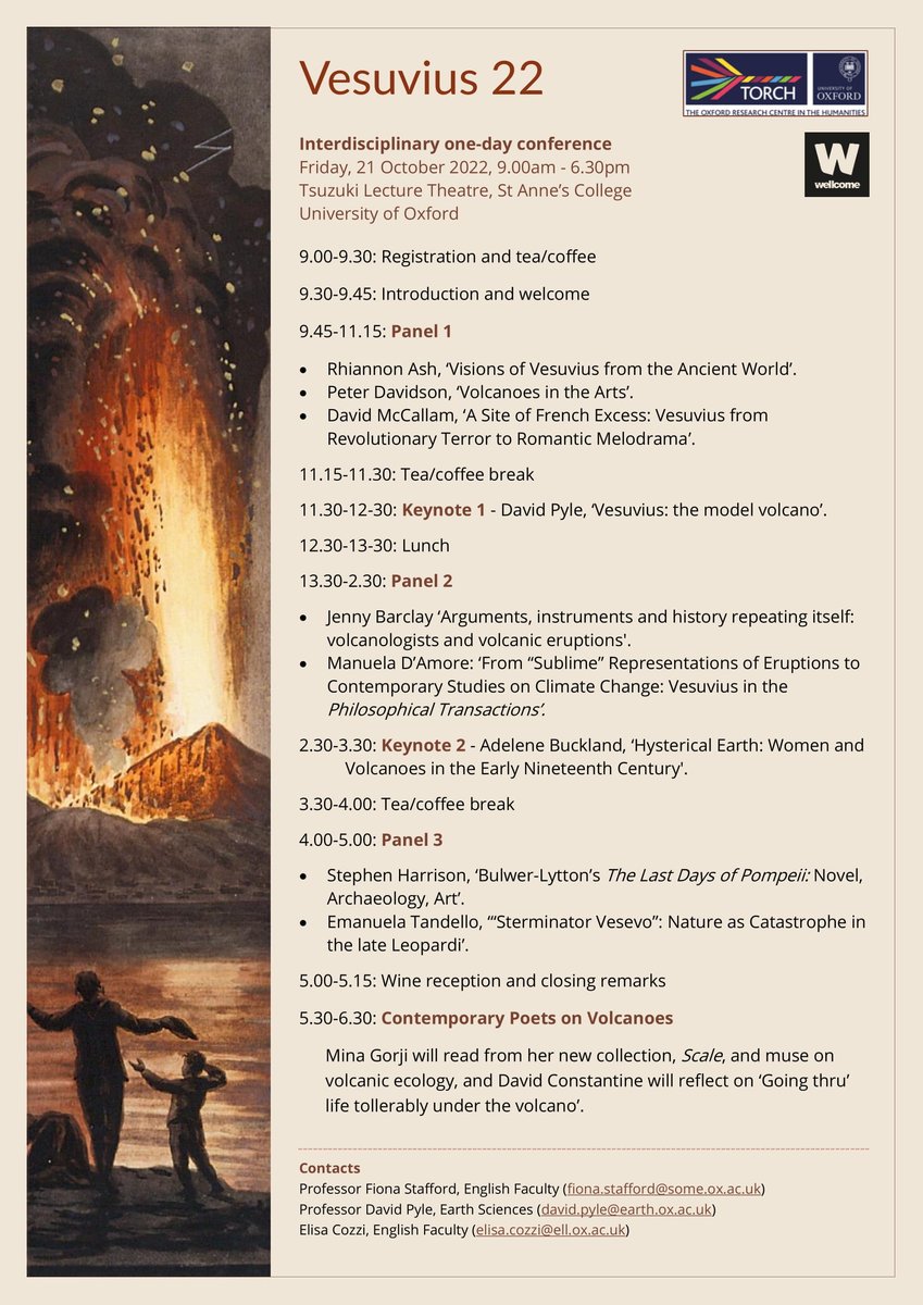 Don't miss Vesuvius 22 – an interdisciplinary one-day conference exploring the cultural & environmental significance of Vesuvius from the Romantic Period to the present. 21 Oct 2022 at St Anne's College 9.00 am - 6.30 pm. Full programme on the poster. All welcome! @OxVesuvius22