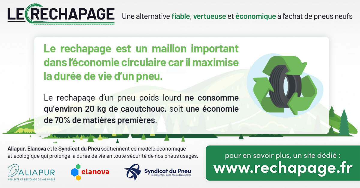 Equiper 10 poids lourds de pneus #rechapés, c'est 5 tonnes de matières premières économisées et 6 tonnes de CO2 qui ne seront pas rejetées dans l'atmosphère.