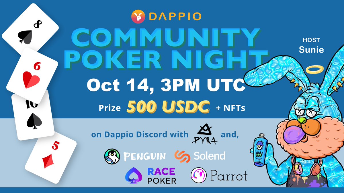 DappieGangNFT's tweet image. Searching for some bear market aid? 👀

Join us to play for FREE on @RaceGameTeam  and get a chance to win up to 500 #USDC cash prizes + NFTs. 🚀

Register here: 
racepoker.app

✅Like + RT and comment &quot;We are just getting started🔥&quot; to join 

Instructions below👇