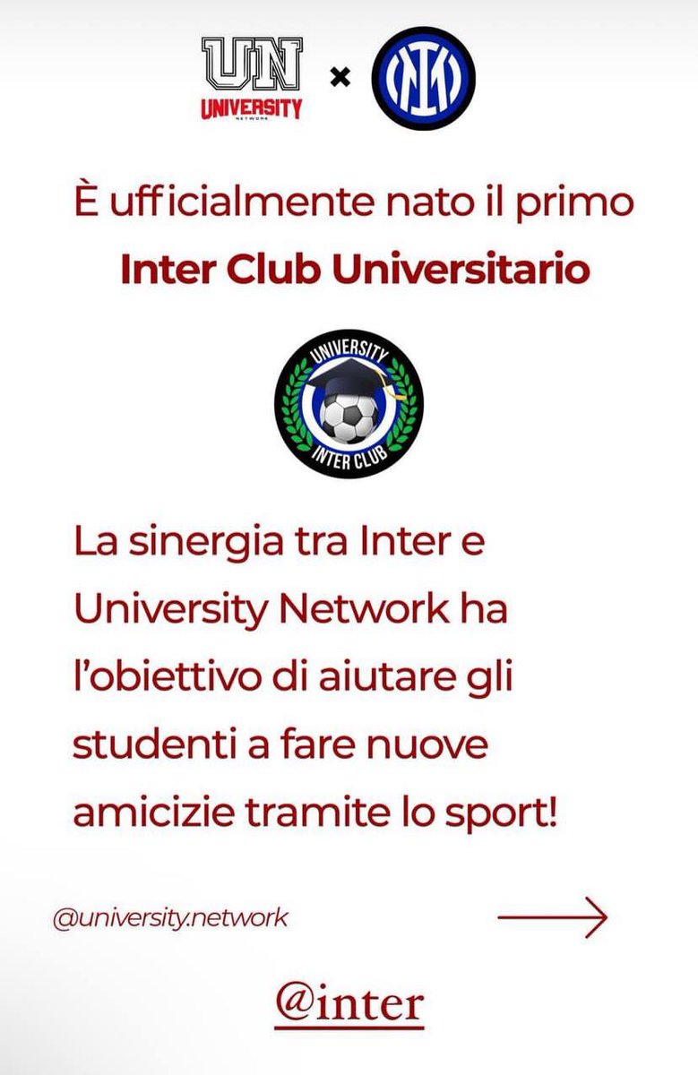 Lautara10_'s tweet photo. 🤝🏻Nasce il primo #Inter club universitario. Grazie alla partnership tra #universitynetwork e i nerazzurri, tutti gli studenti universitari avranno la possibilità di iscriversi al club ricevendo sconti e offerte speciali, oltre che la possibilità di partecipare a contest dedicati https://t.co/2WnA6WWvUA