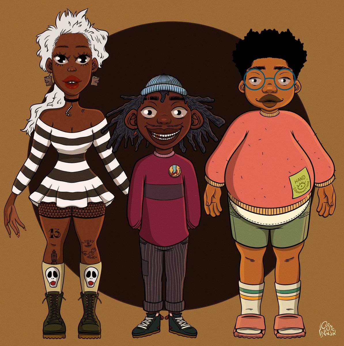 GoCosmicNinja's tweet photo. I know yal smart and like cartoons like me…can you recognize these three reimagined characters? https://t.co/mHRn2PV0DC
