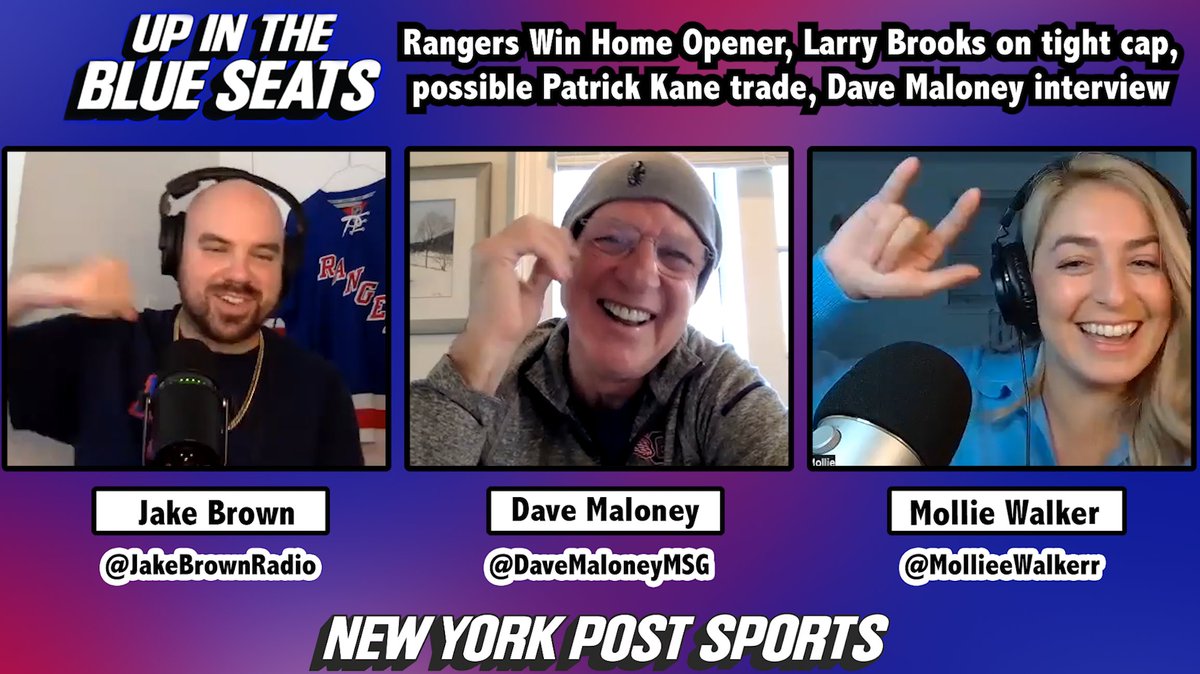 New episode of Up In The Blue Seats podcast is out after a <a href="/NYRangers/">New York Rangers</a> opening night win 🏒

<a href="/NYP_Brooksie/">Larry Brooks</a> &amp; <a href="/DaveMaloneyMSG/">Dave Maloney</a> join me &amp; <a href="/MollieeWalkerr/">Mollie Walker</a> to discuss Mika, Captain Trouba, tight cap space, Kane &amp; more ⬇️

Apple: apple.co/3CtcgBy
Spotify: spoti.fi/3Th0u3Y