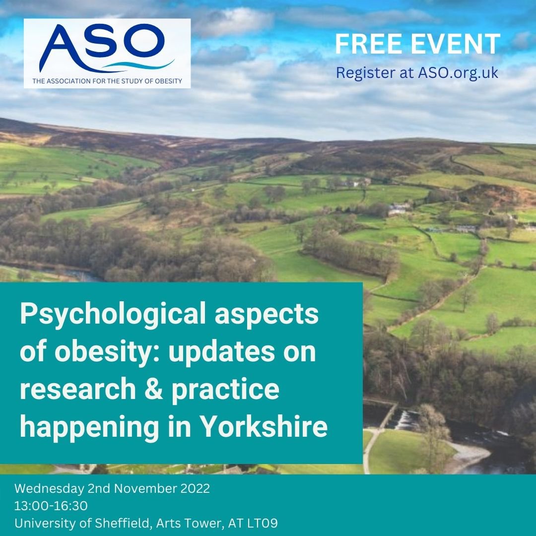 Excited that the next <a href="/UK_ASO/">Association for the Study of Obesity UK</a> Yorkshire network event will be held at <a href="/sheffielduni/">The University of Sheffield</a>. Join us for this free hybrid event on the topic 'Psychological aspects of obesity.' See speaker line up (you won't want to miss it!) and register for FREE here: tinyurl.com/4trparkt