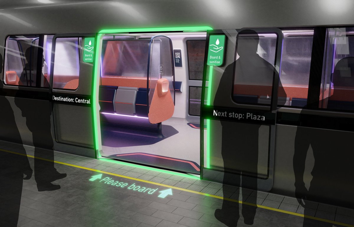 Adaptable carriage interior with slidable screens. Flexible angled seating for maximum privacy. Traffic-light style boarding process. It will be interesting to see how elements of ‘Metamorphosis’ become features of the future rail #PaxEx!

bit.ly/3Cxm8tZ <a href="/tangerinelondon/">tangerine</a>