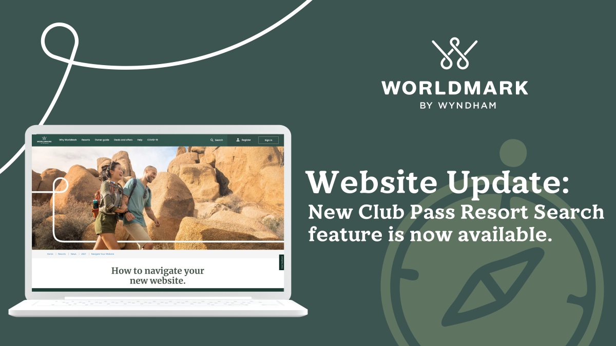 New enhancements to your WorldMark by Wyndham website are now live!

With our new Club Pass Resort Search feature, travel between clubs will be even easier. 

Learn more about this update and start planning your next Club Pass vacation today: wy.ndh.am/3etXLFm
