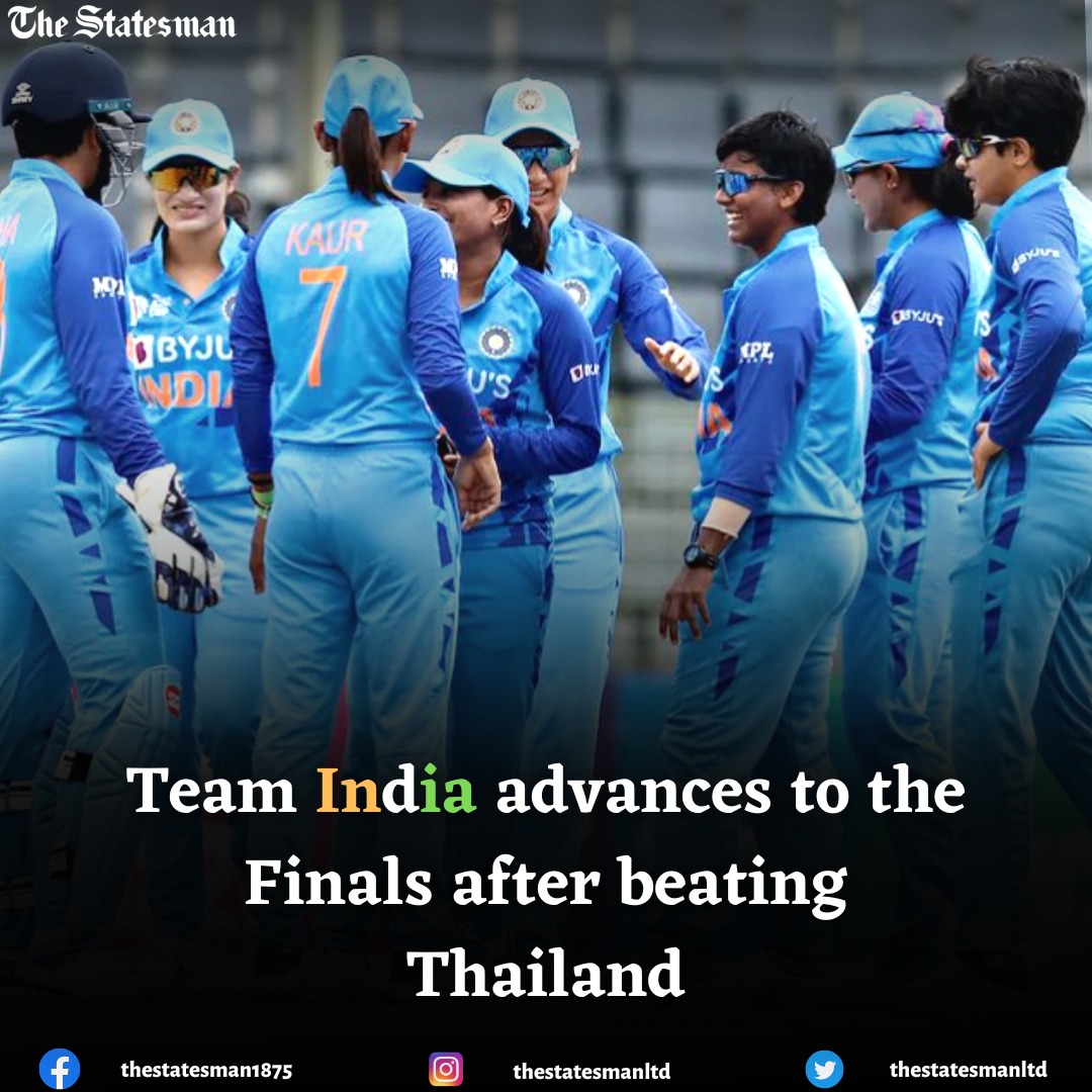 TheStatesmanLtd's tweet photo. Women's Asia Cup 2022: India beat Thailand By 74 Runs. Thailand's chase fizzles out early as spinners trigger collapse to lead India's third win making it straight to the finals.
Read @TheStatesmanLtd story | https://t.co/88hqYYgGwq
#WomensAsiaCup #INDvTHAI
#AsiaCupT20 #BCCI https://t.co/YQNtLbLR6v