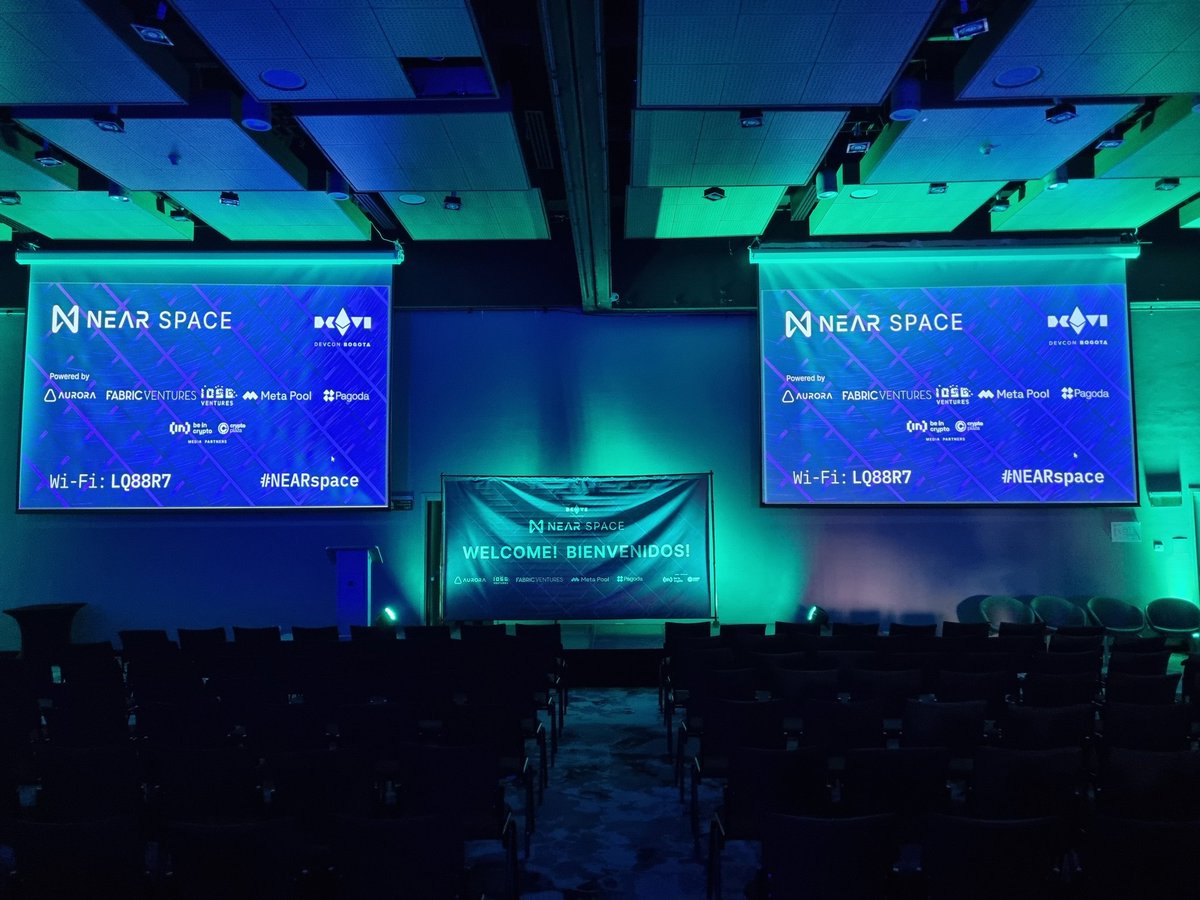 NEARProtocol's tweet photo. Hola! Today's the day 🎉

#DevconVI attendees (and everyone in Bogota!), come along to the #NEAR Space to celebrate our 2 year birthday 🥳

(And a tonne more!) https://t.co/hIAEynTkg2