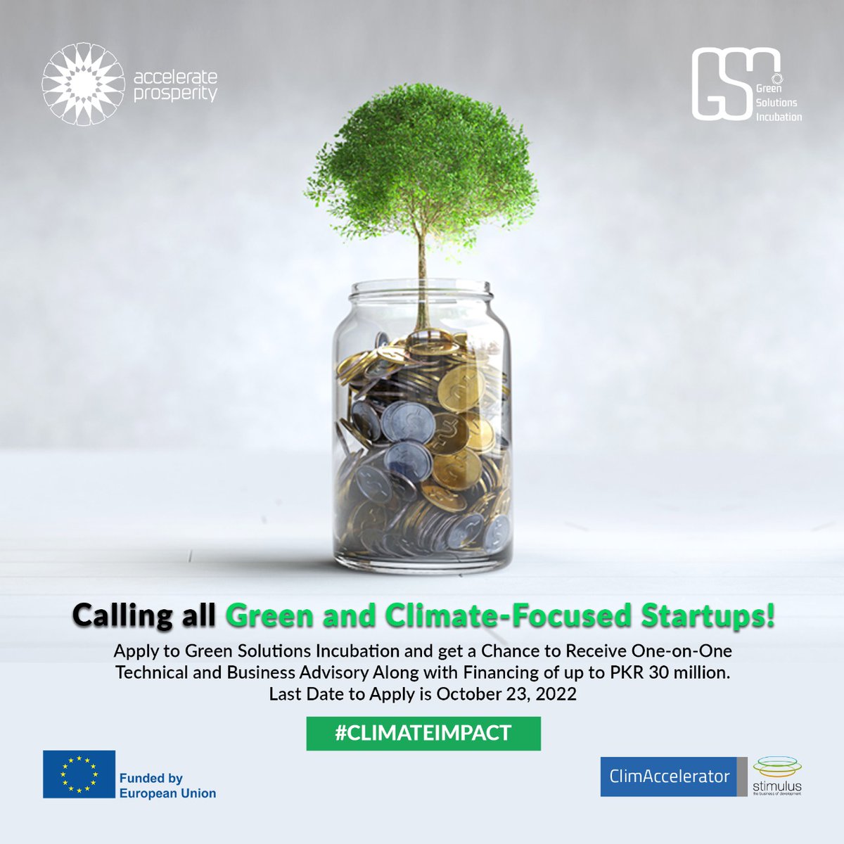 stimuluspk's tweet photo. Attention Green Ventures! Receive one-on-one technical and business advisory along with opportunity for financing of up to PKR 30 million. Last date to apply is October 23, 2022
Register now: https://t.co/0I37DTiSgy
#greenbusiness #climateimpact #sustainablebusiness #SDGs https://t.co/7SQM8vg3es