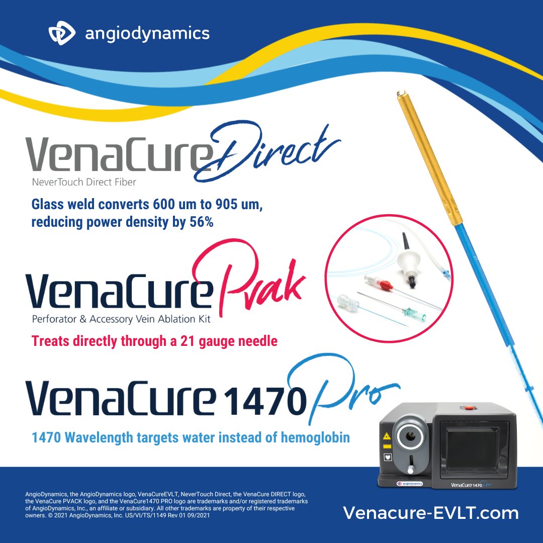 angiodynamics's tweet photo. With 20+ years and over 2 million procedures, our VenaCure EVLT Portfolio continues to provide the best in class care for patients with Superficial Venous Disease. Visit us at Booth 309 to learn more! #AVLS2022 #VenaCure #EVLT https://t.co/XgiooeeStO