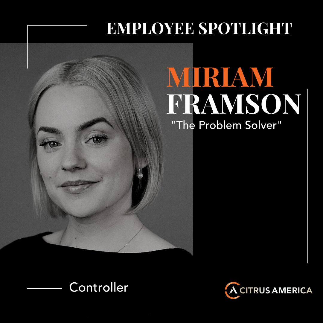 CitrusAmerica's tweet photo. Miriam joined Citrus America in 2022 as a Controller to leverage her international project management and controlling experience to help the team juice efficiently and support growth. #employeeappreciationday https://t.co/y0vdaShwYz
