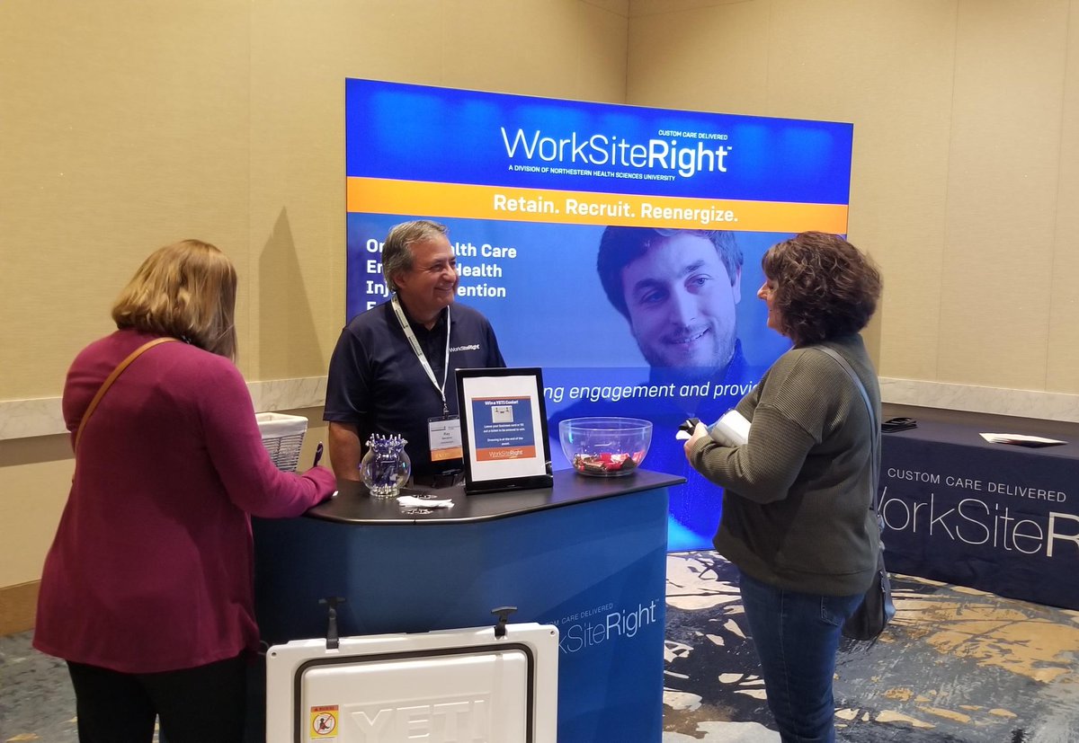 worksiteright's tweet photo. Great to connect with so many of you attending the @MNSHRM conference this week. We are excited by all the positive feedback on our new booth screen! Even past Yeti winner Brooke Hellerman stopped by to say hello. The Yeti winner of the #MNSHRM2022 will be announced next week https://t.co/naGUMvliOI