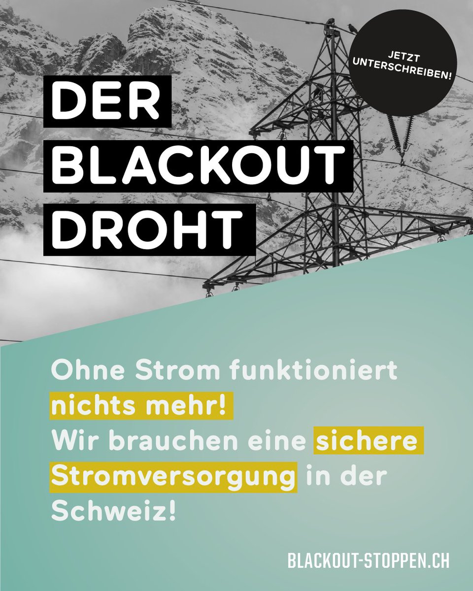 BlackoutStoppen's tweet photo. Ein #Stromausfall wäre für die #Schweiz katastrophal. Ohne #Strom funktioniert selbstversändlich nichts mehr: Keine Wasserversorgung, keine Heizung, keine Lebensmittelversorgung, kein Zahlungsverkehr, kein privater und kein öffentlicher Verkehr. Mehr dazu: https://t.co/DycHmgOW5n https://t.co/ZhZlo4pGwj