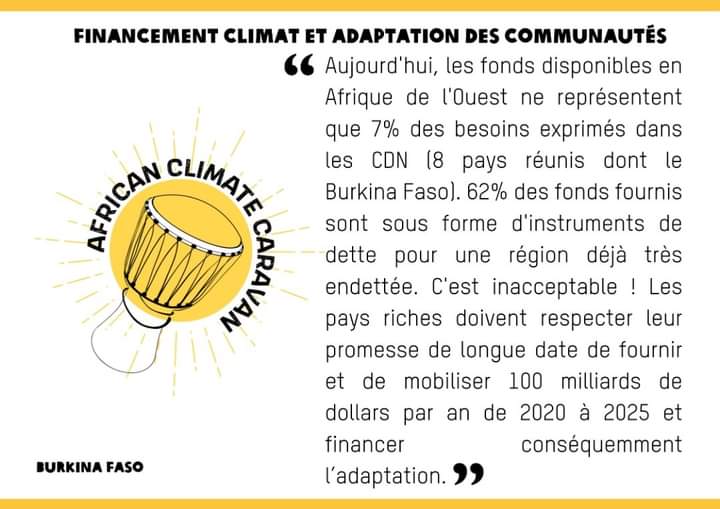"Justice for the least developed countries whose communities are suffering the effects of climate change." Youth call on you to respect your commitments

 #AfricanClimateCaravan #CaravaneClimat226 #COP27  #coupdetambour #GLF_Ouagadougou #solarkoodo #glfouagadougou #SDG13 #climat