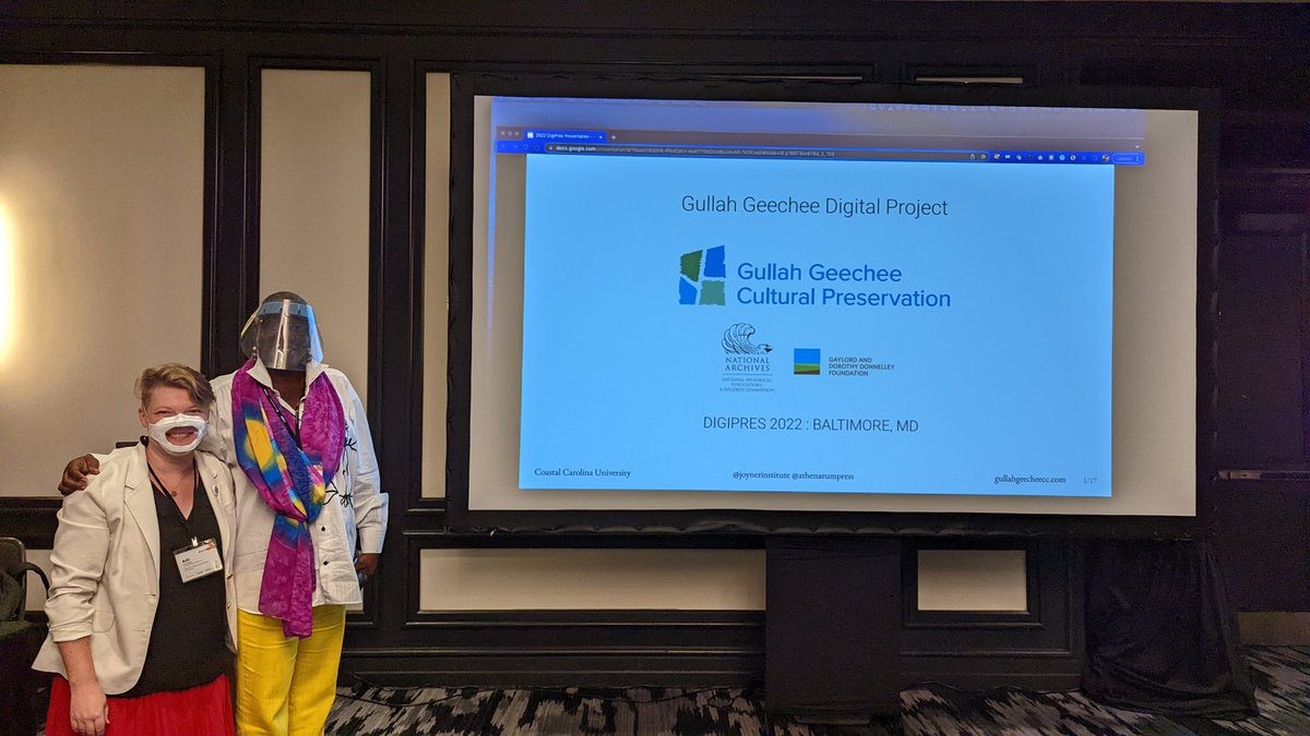 allicrandell's tweet photo. Excited to present with the powerhouse of Zenobia Harper at #digipres22 on the Gullah Geechee Digital Project. @athenaeum_press @joynerinstitute https://t.co/l7ErFxm04T