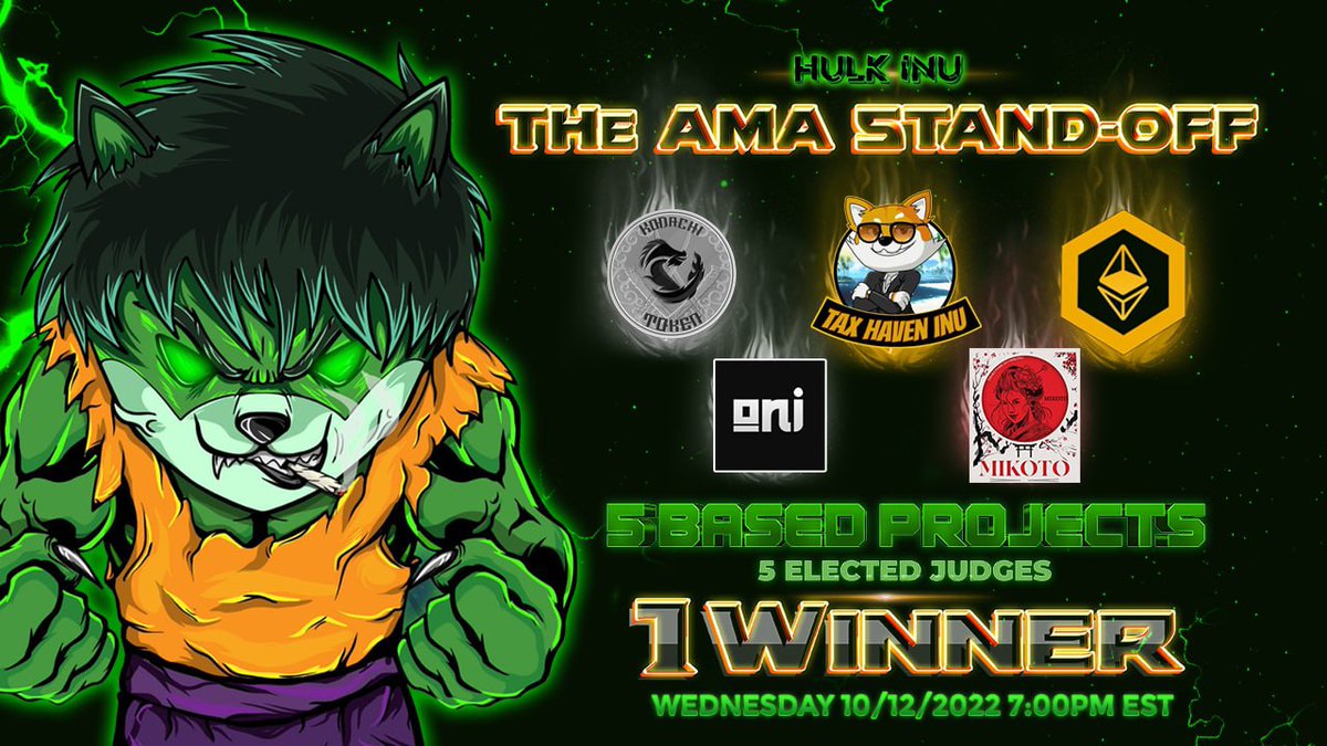 Thank you for hosting the ama standoff <a href="/HulkInuOfficial/">Hulk Inu</a> 
Congratulations to <a href="/EthereumHive/">E</a> for winning 
We wish you great success 
#TaxHavenINU #hulk #ehive