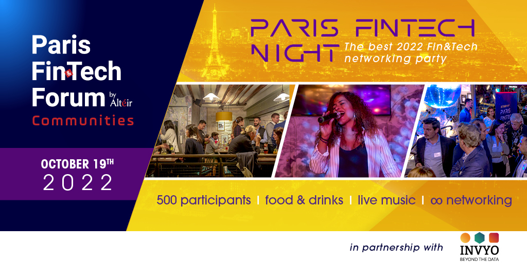 Le 19 Octobre se déroule #Paris #Fintech #Night.

La fête annuelle officielle de la communauté du Paris Fintech Forum.

Un #événement qui vous permettra de découvrir des #acteurs importants du #secteur.

Plus d’info : members.parisfintechforum.com/content/pff22_…

#FFT22 <a href="/LNizri/">Laurent Nizri</a> <a href="/ParisFinForum/">Paris Fintech Forum</a>
