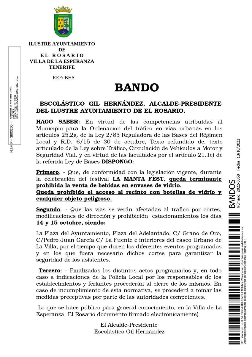 aytoelrosario's tweet photo. 📢 #BandoMunicipal: @LaMantaFest 
* Restricciones de tráfico y de estacionamiento. Disculpen las molestias. https://t.co/Fm04L7tGXv