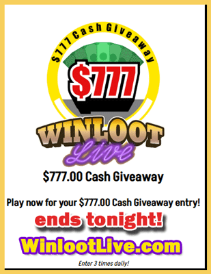 Winloot's tweet photo. #Sweepstakes #GiveawayAlert

Don't miss your chance to #win the Winloot Live $777 Cash #Giveaway TONIGHT at midnight eastern!

Enter Now: https://t.co/fR6TGJM9L9 https://t.co/CAhILLBpw3